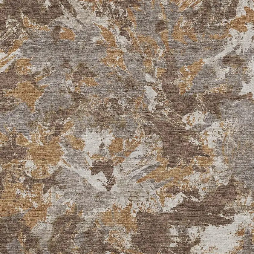 Brown Beige And Gray Floral Washable Indoor Outdoor Area Rug Photo 7