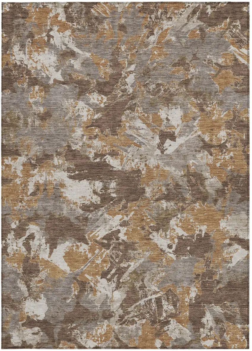 Brown Beige And Gray Floral Washable Indoor Outdoor Area Rug Photo 7