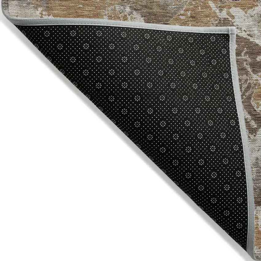 Brown Beige And Gray Floral Washable Indoor Outdoor Area Rug Photo 4