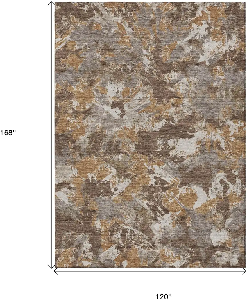 Brown Beige And Gray Floral Washable Indoor Outdoor Area Rug Photo 3