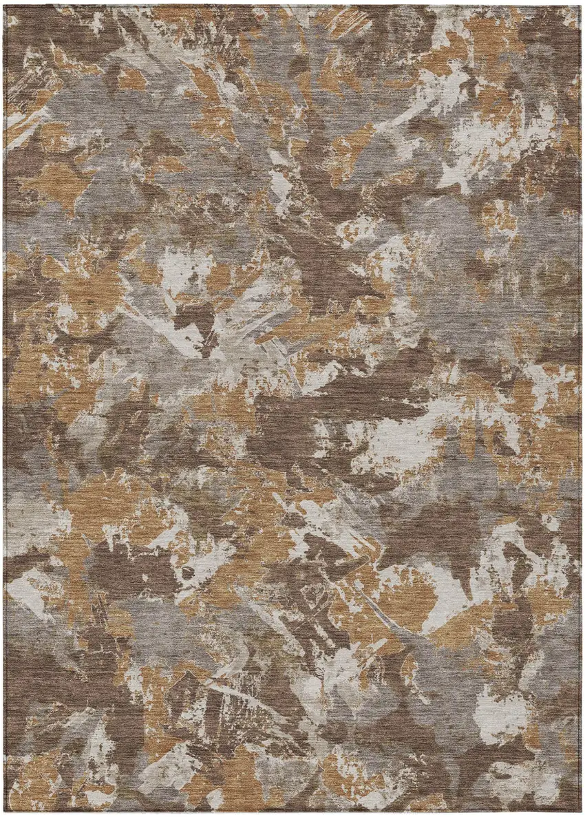 Brown Beige And Gray Floral Washable Indoor Outdoor Area Rug Photo 2