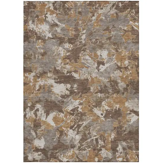 Brown Beige And Gray Floral Washable Indoor Outdoor Area Rug Photo 8