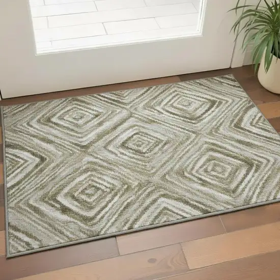 Brown Beige And Gray Geometric Washable Area Rug With UV Protection Photo 2