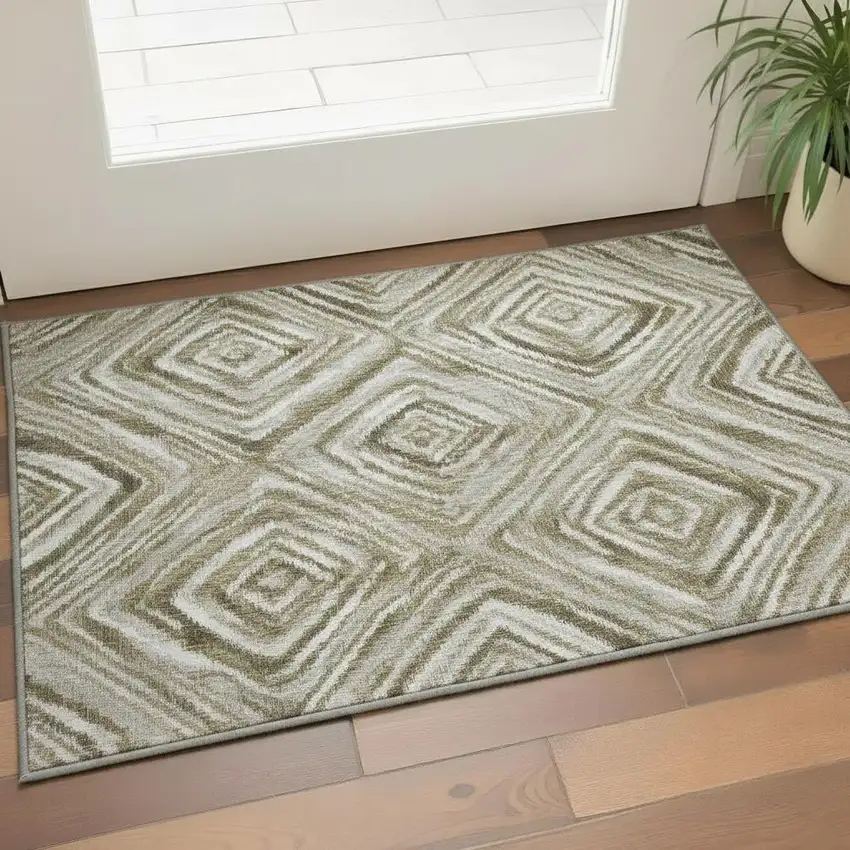 Brown Beige And Gray Geometric Washable Area Rug With UV Protection Photo 2