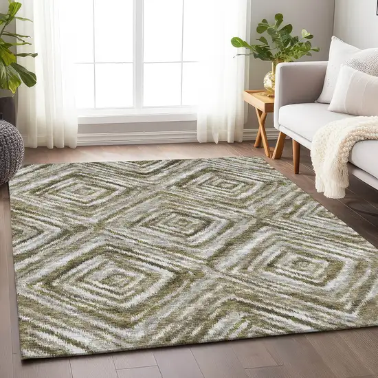 Brown Beige And Gray Geometric Washable Area Rug With UV Protection Photo 6