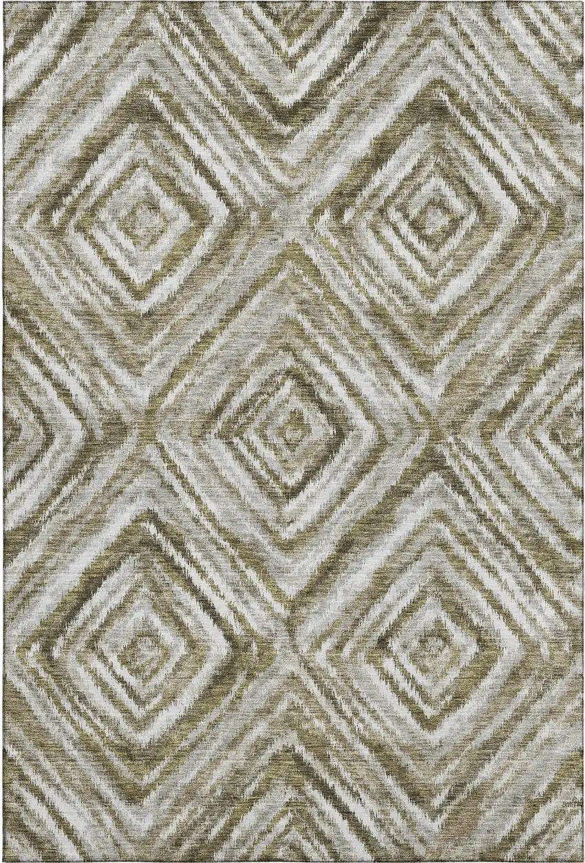 Brown Beige And Gray Geometric Washable Area Rug With UV Protection Photo 1