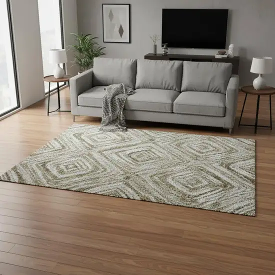 Brown Beige And Gray Geometric Washable Area Rug With UV Protection Photo 2