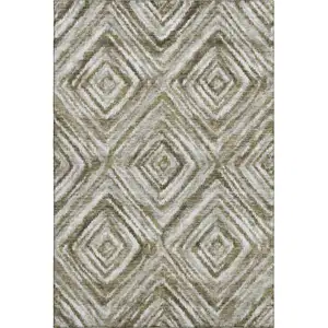 Photo of Brown Beige And Gray Geometric Washable Area Rug With UV Protection