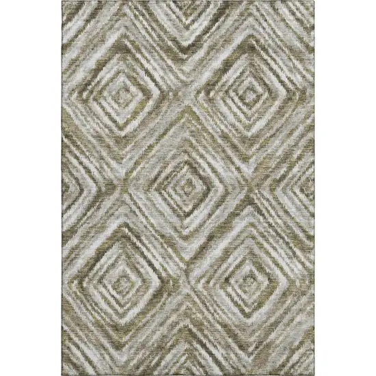 Brown Beige And Gray Geometric Washable Area Rug With UV Protection Photo 1