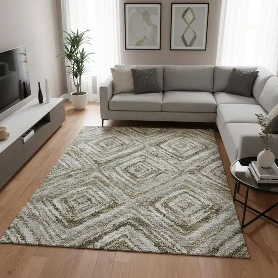 Brown Beige And Gray Geometric Washable Area Rug With UV Protection Photo 2
