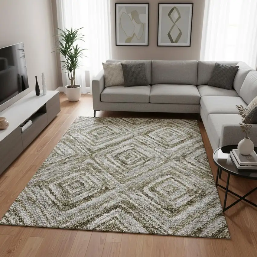 Brown Beige And Gray Geometric Washable Area Rug With UV Protection Photo 2