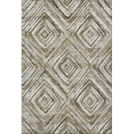 Brown Beige And Gray Geometric Washable Area Rug With UV Protection Photo 3