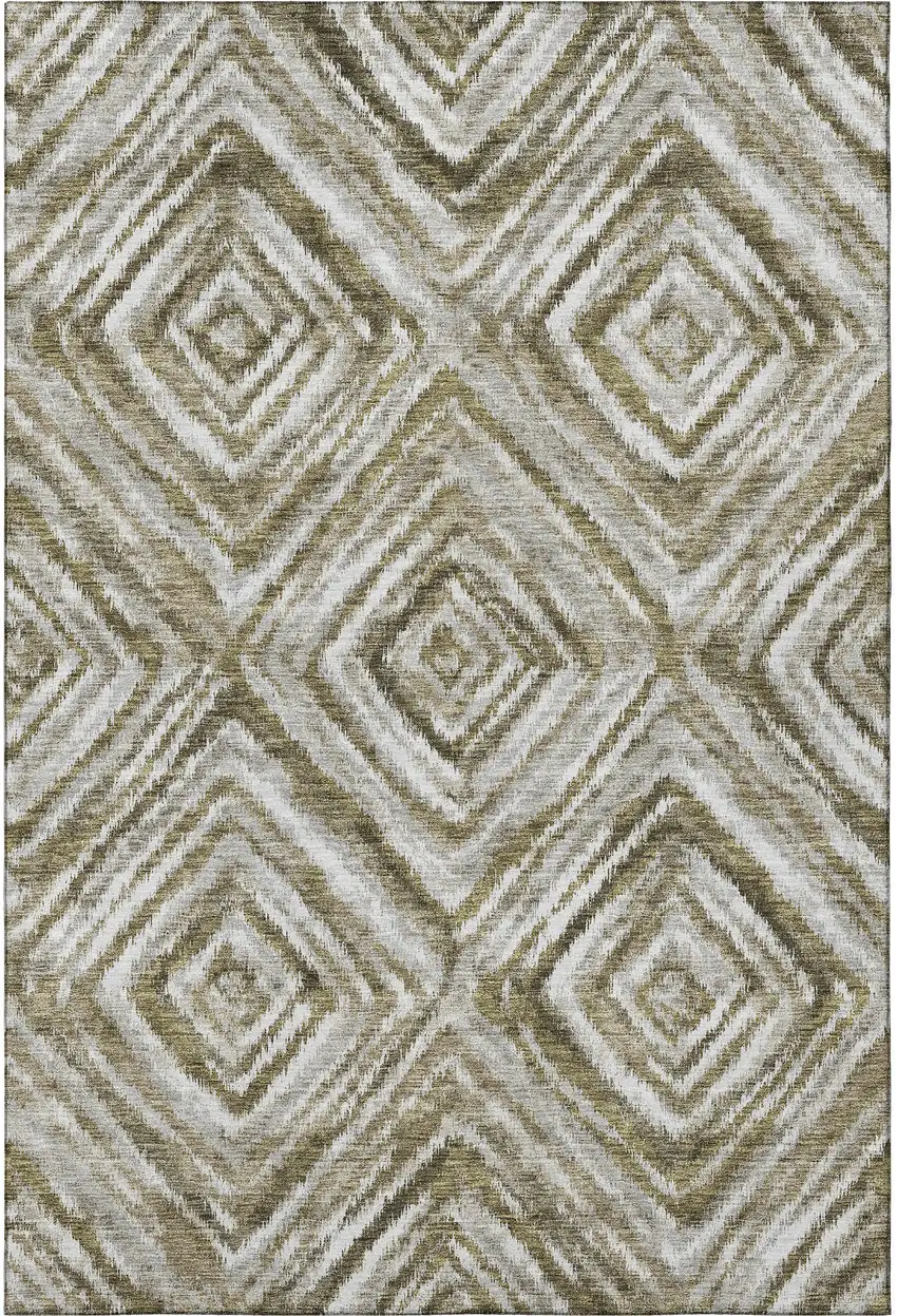 Brown Beige And Gray Geometric Washable Area Rug With UV Protection Photo 3