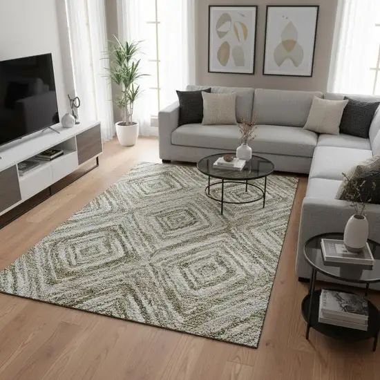 Brown Beige And Gray Geometric Washable Area Rug With UV Protection Photo 2