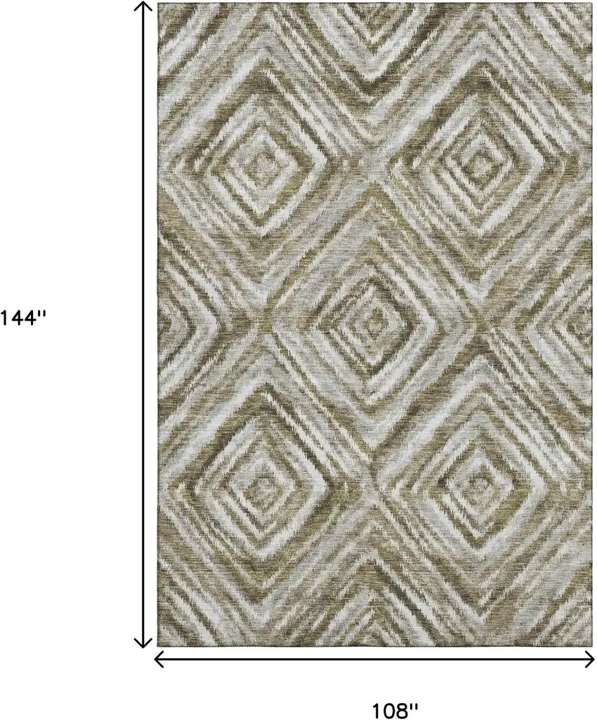 Brown Beige And Gray Geometric Washable Area Rug With UV Protection Photo 3