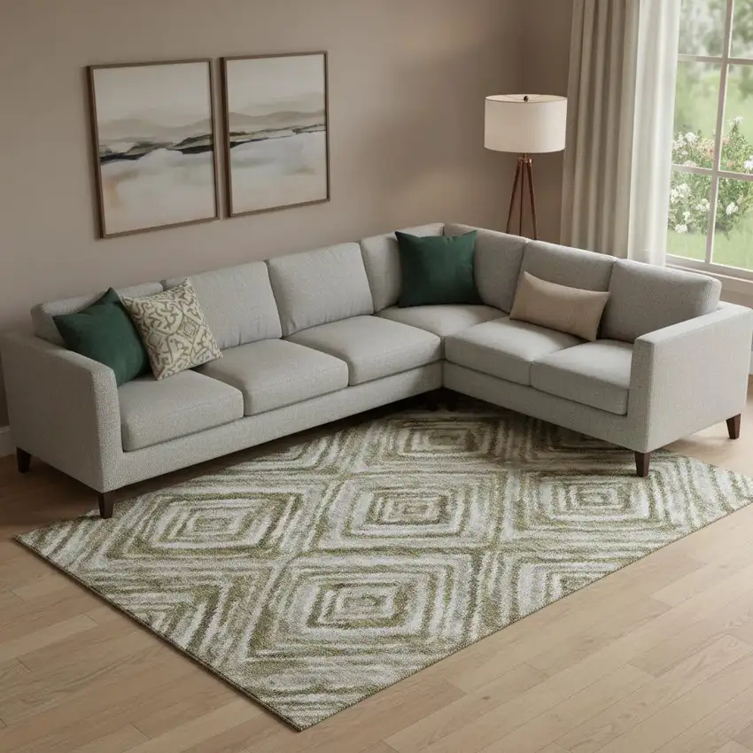 Brown Beige And Gray Geometric Washable Area Rug With UV Protection Photo 1