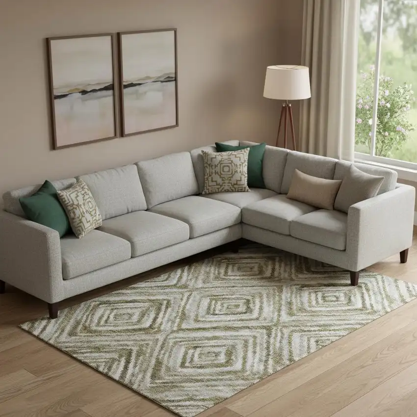 Brown Beige And Gray Geometric Washable Area Rug With UV Protection Photo 1