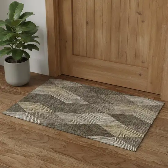 Brown Beige And Gray Geometric Washable Area Rug With UV Protection Photo 1