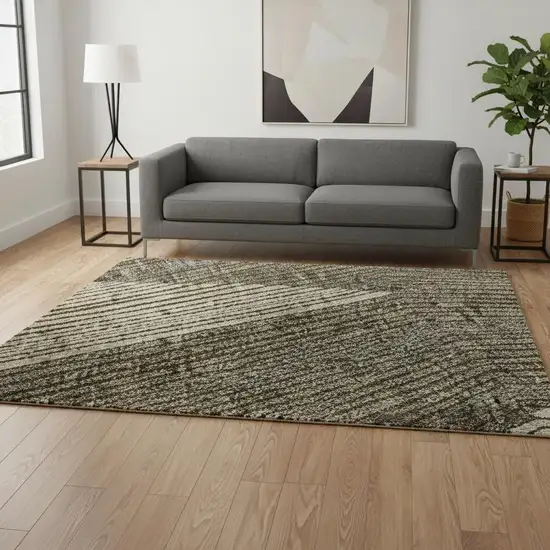 Brown Beige And Gray Geometric Washable Area Rug With UV Protection Photo 2