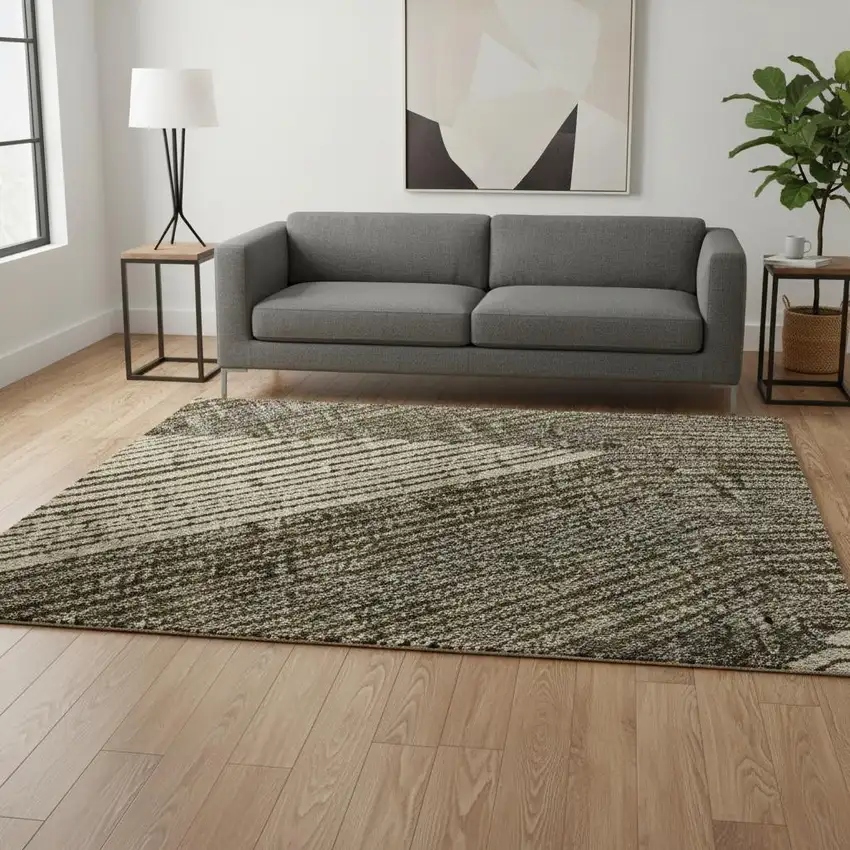 Brown Beige And Gray Geometric Washable Area Rug With UV Protection Photo 2