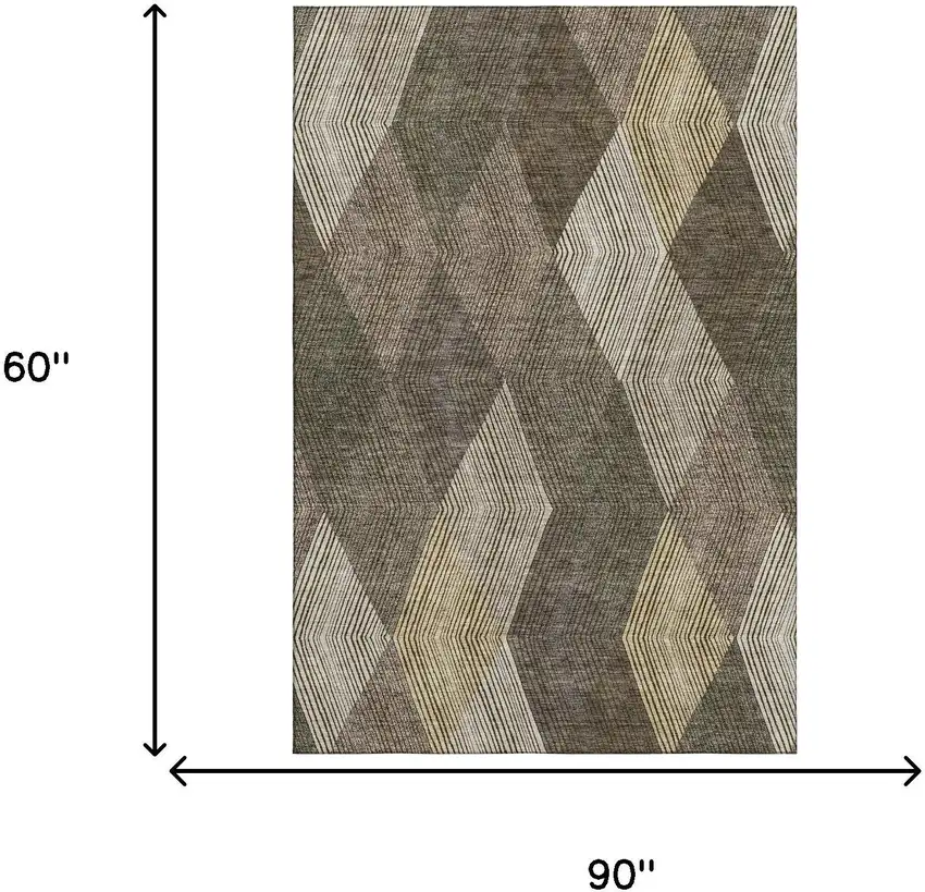 Brown Beige And Gray Geometric Washable Area Rug With UV Protection Photo 9