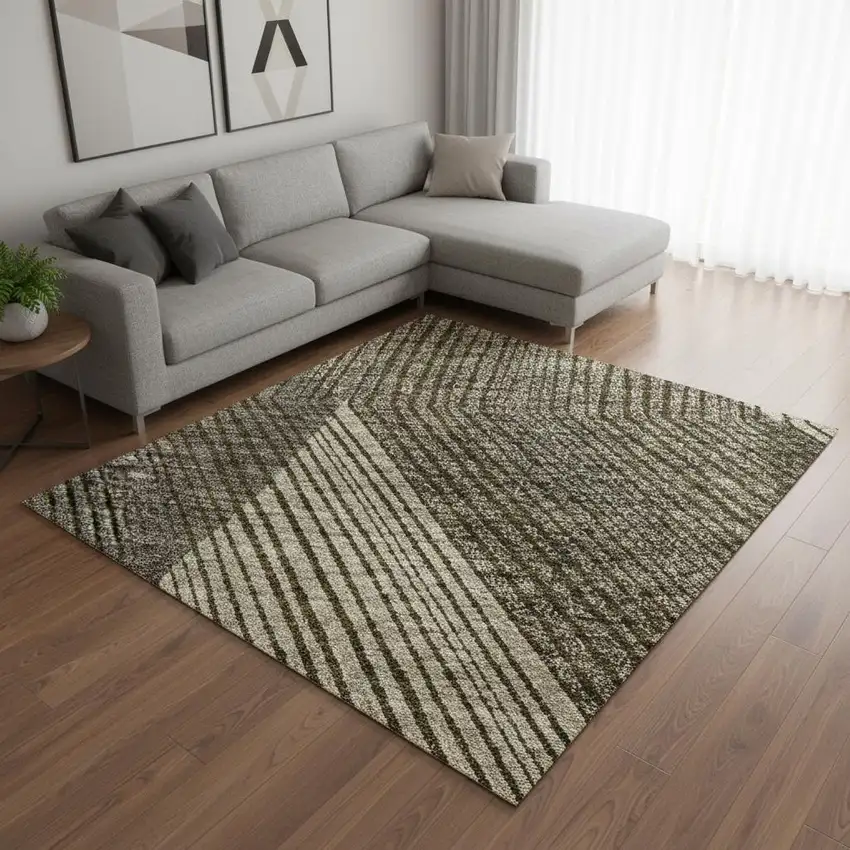 Brown Beige And Gray Geometric Washable Area Rug With UV Protection Photo 2