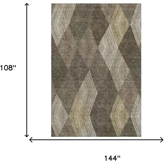 Brown Beige And Gray Geometric Washable Area Rug With UV Protection Photo 9