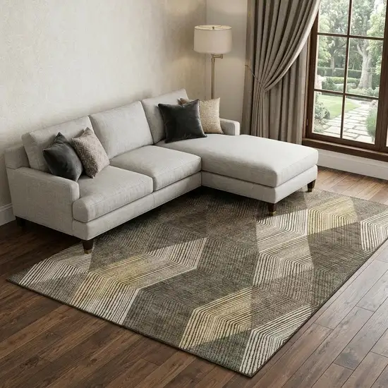 Brown Beige And Gray Geometric Washable Area Rug With UV Protection Photo 1