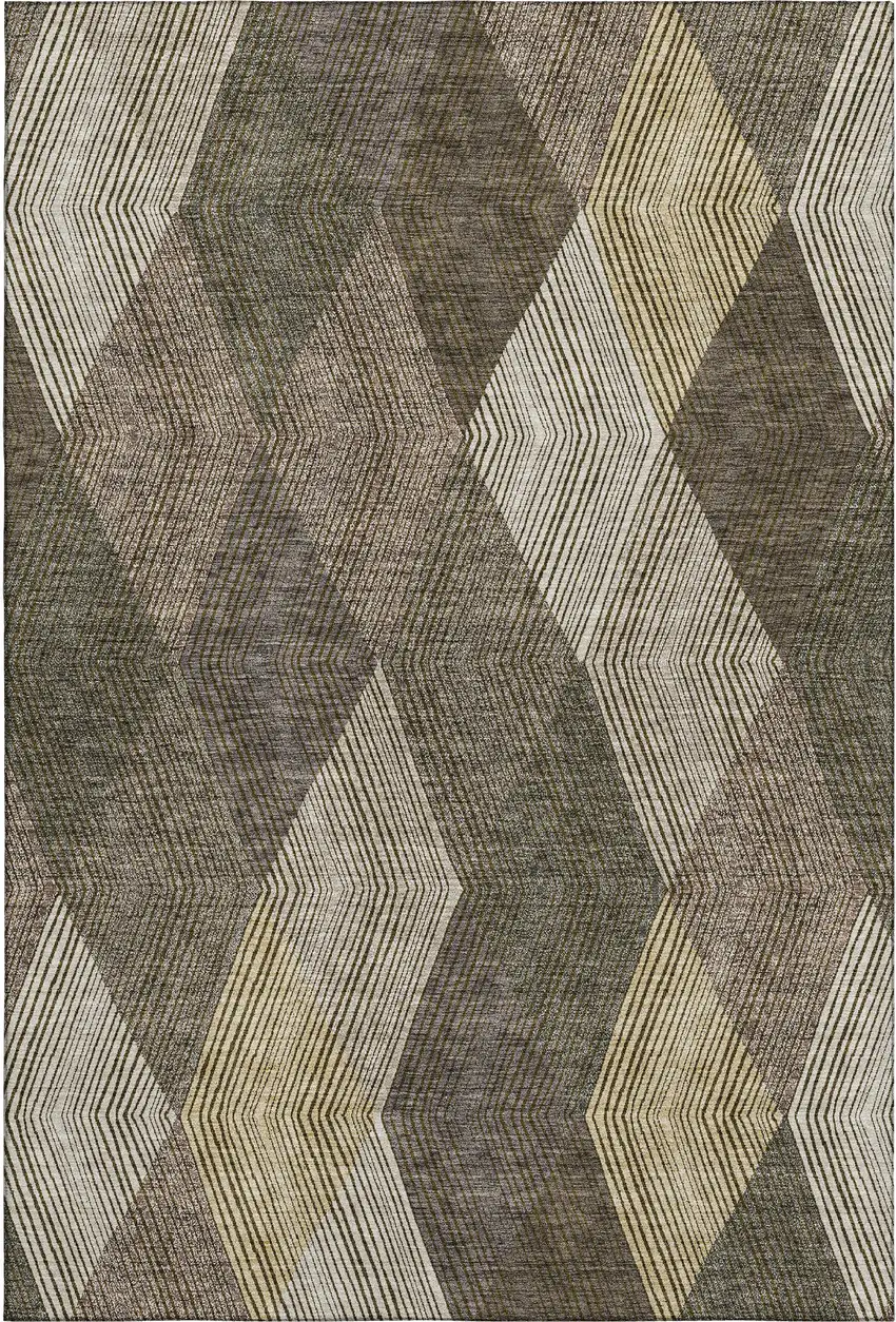 Brown Beige And Gray Geometric Washable Area Rug With UV Protection Photo 6