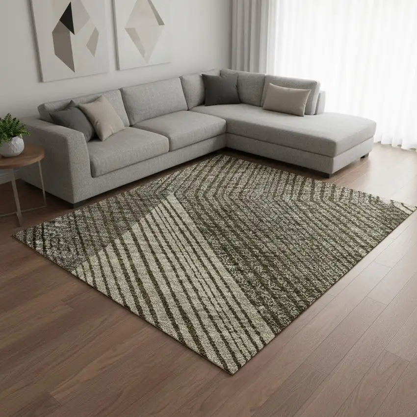 Brown Beige And Gray Geometric Washable Area Rug With UV Protection Photo 2