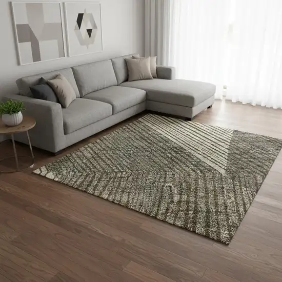 Brown Beige And Gray Geometric Washable Area Rug With UV Protection Photo 2