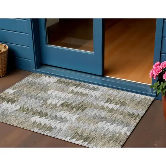 Brown Beige And Gray Geometric Washable Indoor Outdoor Area Rug Photo 1