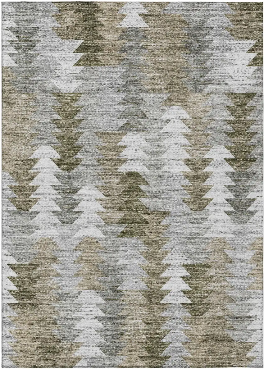 Brown Beige And Gray Geometric Washable Indoor Outdoor Area Rug Photo 2