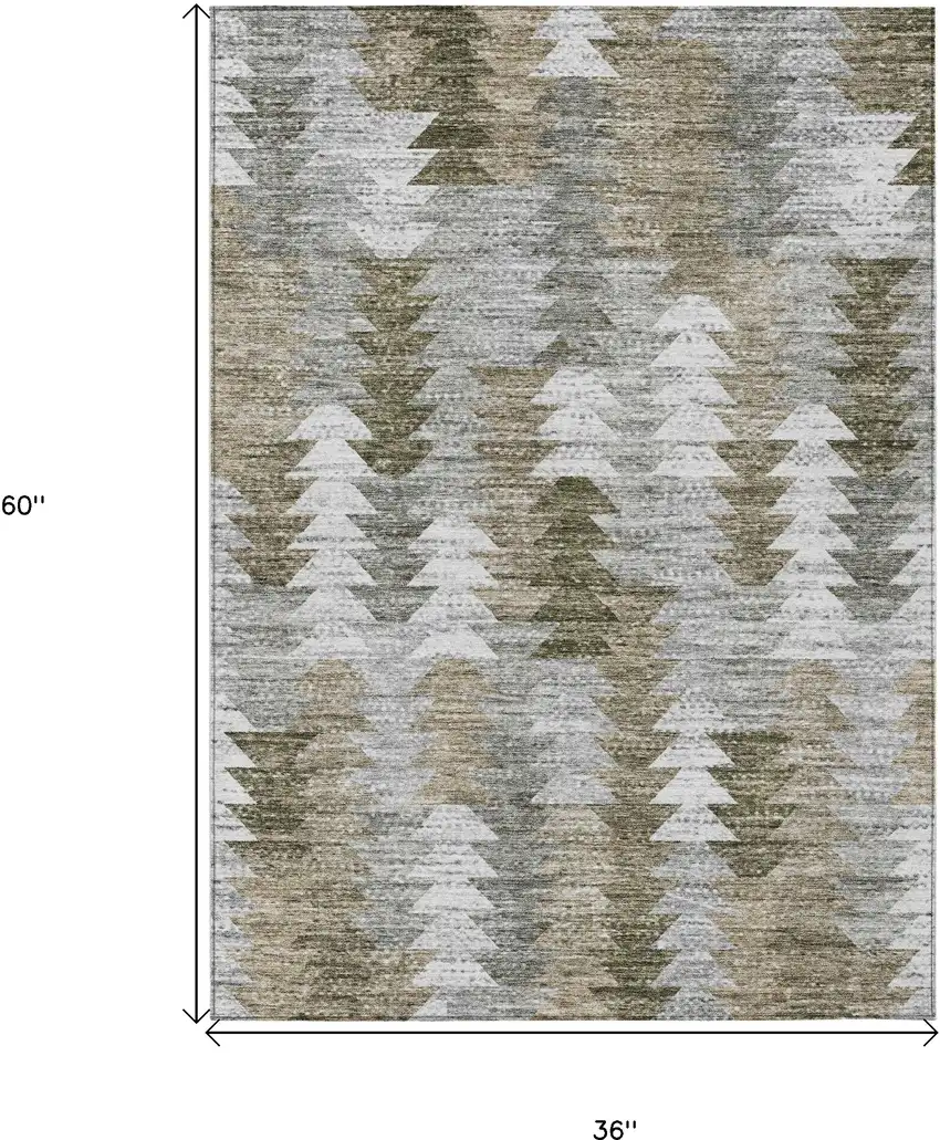Brown Beige And Gray Geometric Washable Indoor Outdoor Area Rug Photo 3