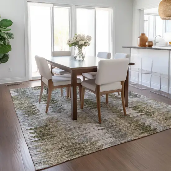 Brown Beige And Gray Geometric Washable Indoor Outdoor Area Rug Photo 9