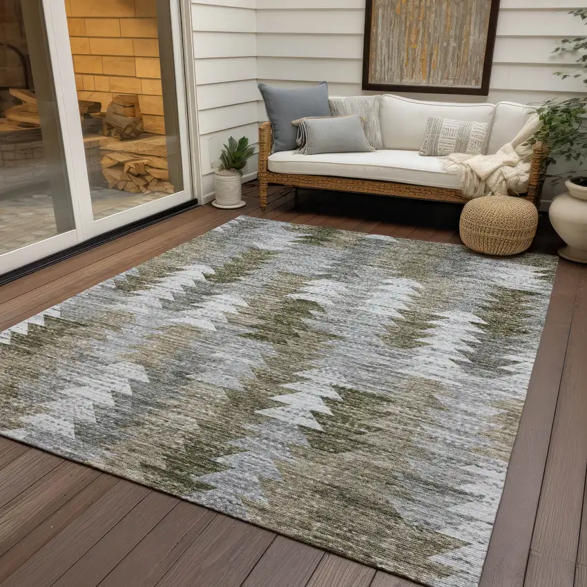 Brown Beige And Gray Geometric Washable Indoor Outdoor Area Rug Photo 7