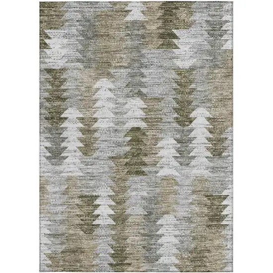 Brown Beige And Gray Geometric Washable Indoor Outdoor Area Rug Photo 3