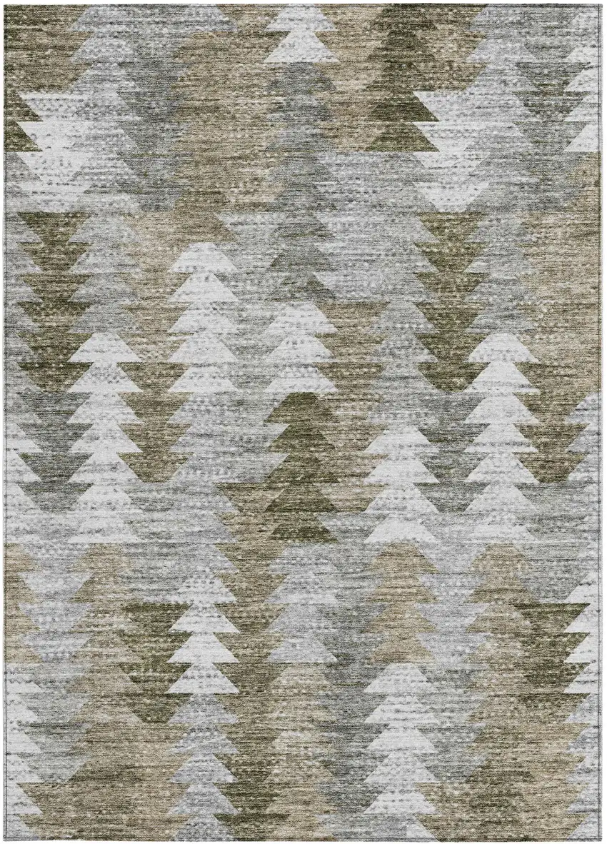 Brown Beige And Gray Geometric Washable Indoor Outdoor Area Rug Photo 3