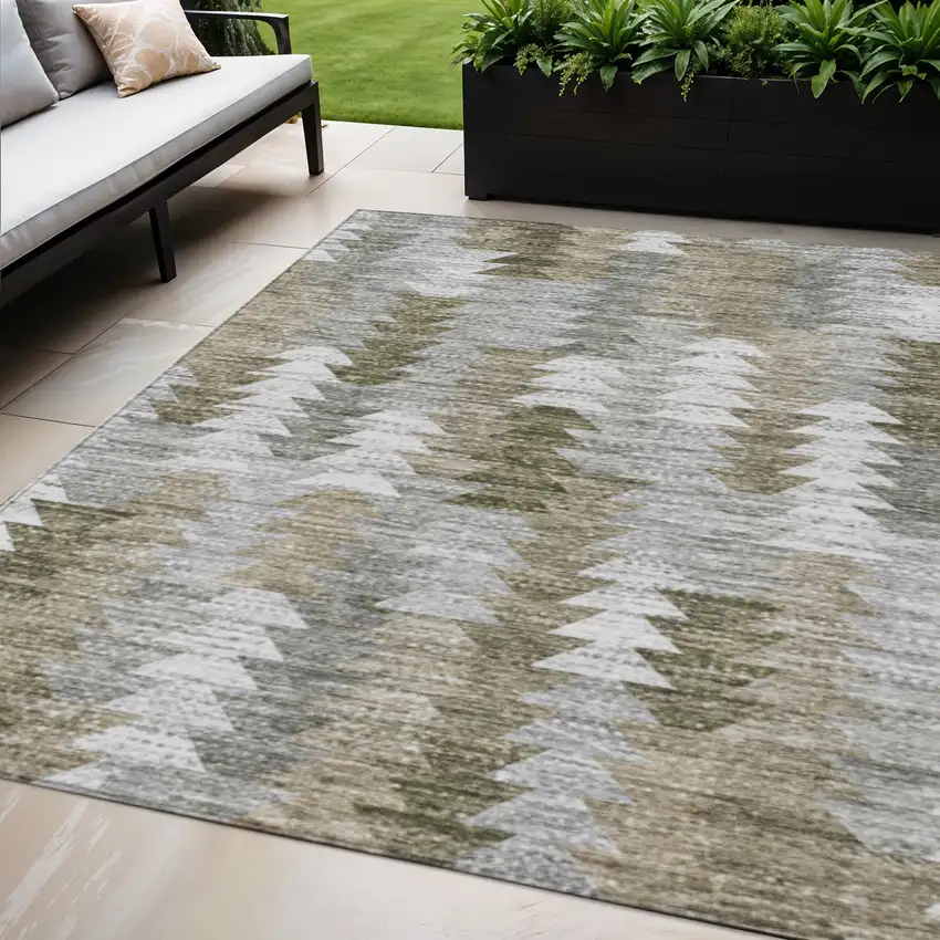 Brown Beige And Gray Geometric Washable Indoor Outdoor Area Rug Photo 1