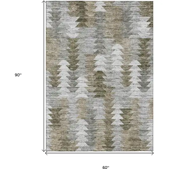Brown Beige And Gray Geometric Washable Indoor Outdoor Area Rug Photo 3