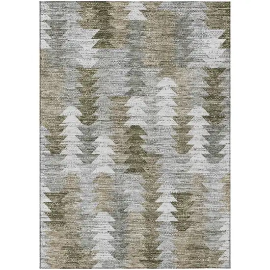 Brown Beige And Gray Geometric Washable Indoor Outdoor Area Rug Photo 1
