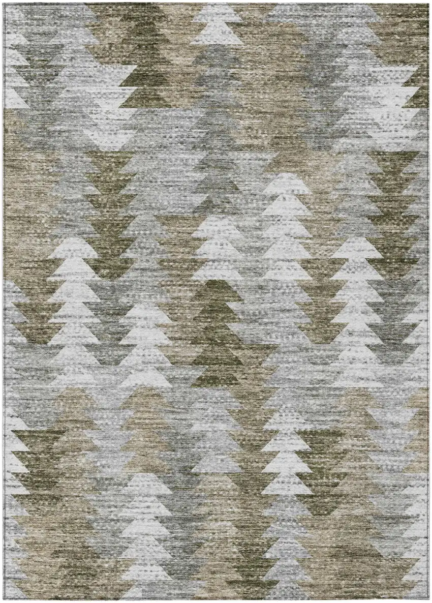 Brown Beige And Gray Geometric Washable Indoor Outdoor Area Rug Photo 1