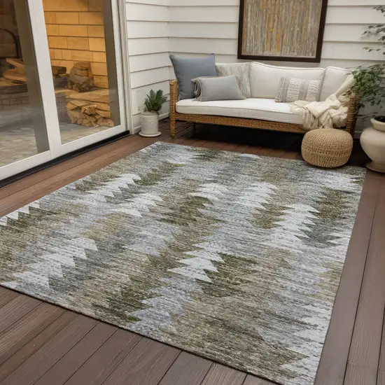 Brown Beige And Gray Geometric Washable Indoor Outdoor Area Rug Photo 6