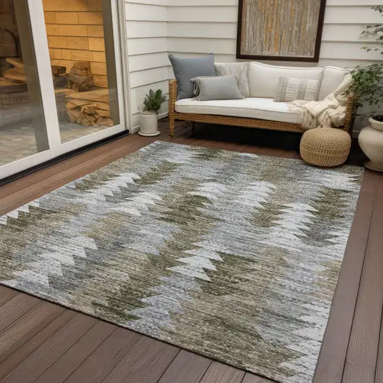 Brown Beige And Gray Geometric Washable Indoor Outdoor Area Rug Photo 6