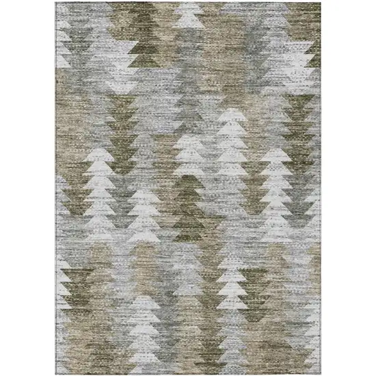 Brown Beige And Gray Geometric Washable Indoor Outdoor Area Rug Photo 1
