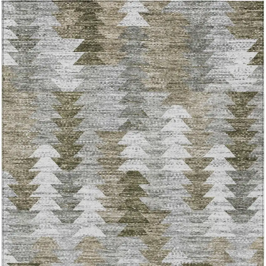 Brown Beige And Gray Geometric Washable Indoor Outdoor Area Rug Photo 4