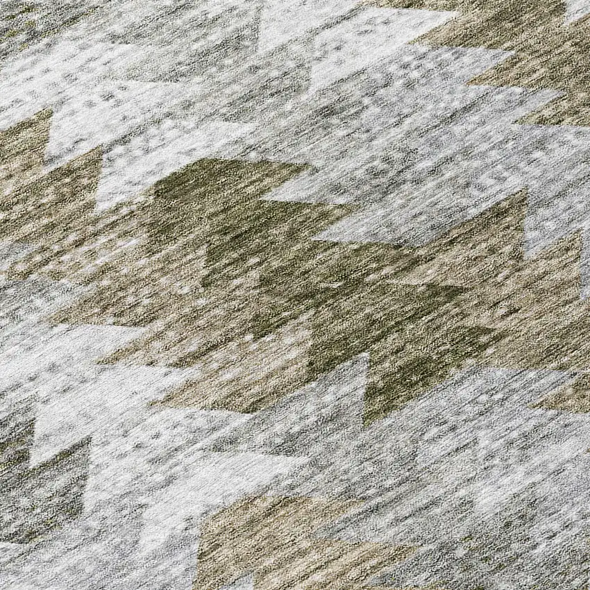 Brown Beige And Gray Geometric Washable Indoor Outdoor Area Rug Photo 9