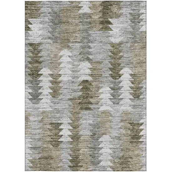 Brown Beige And Gray Geometric Washable Indoor Outdoor Area Rug Photo 2