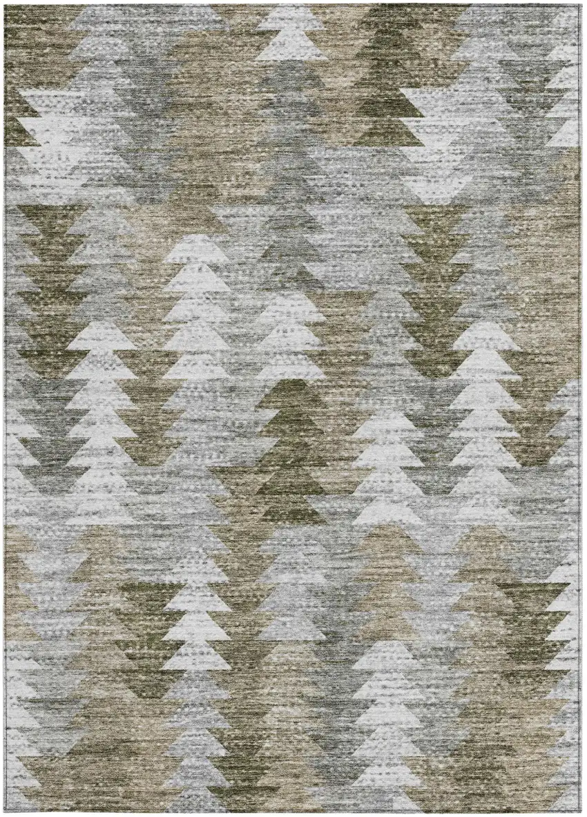 Brown Beige And Gray Geometric Washable Indoor Outdoor Area Rug Photo 2