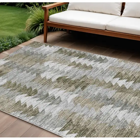 Brown Beige And Gray Geometric Washable Indoor Outdoor Area Rug Photo 1